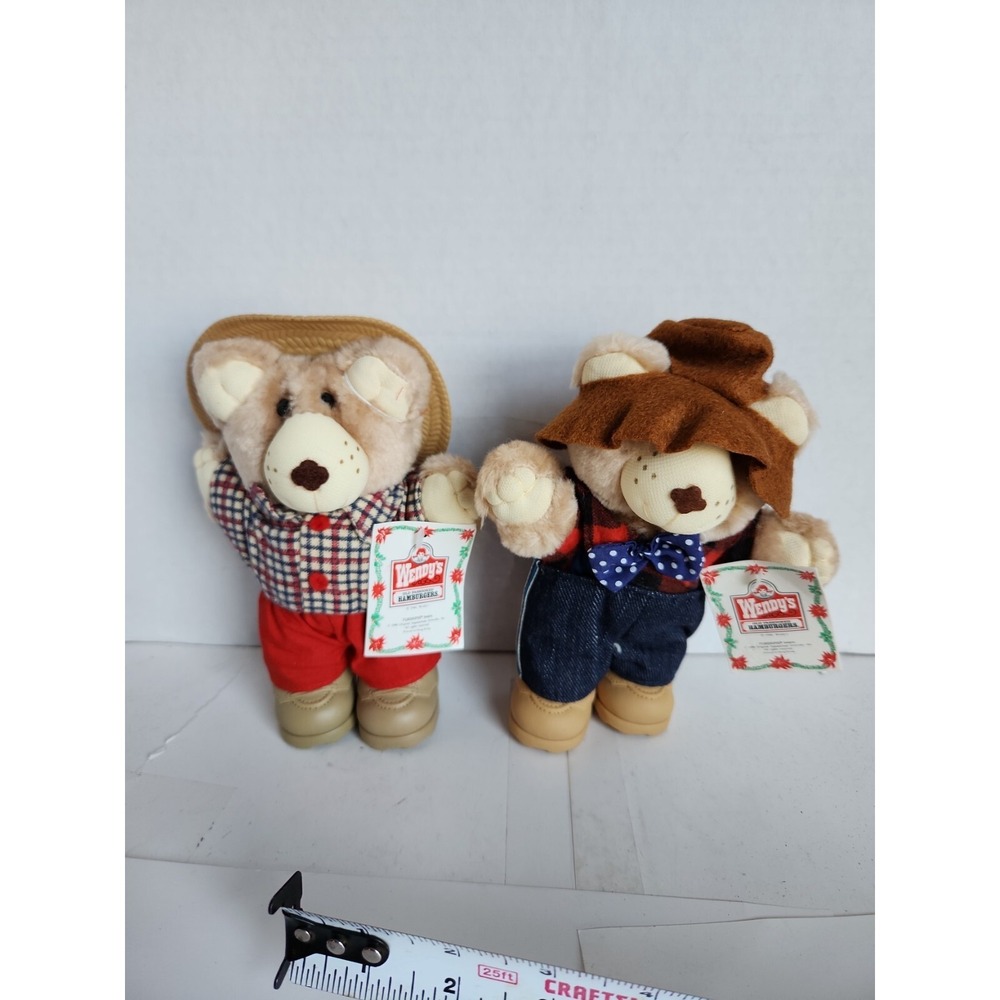 VINTAGE Wendy's BOONE Furskins Bear - With TAGS-1986- Red Plaid Shirt - 7" Lot 2